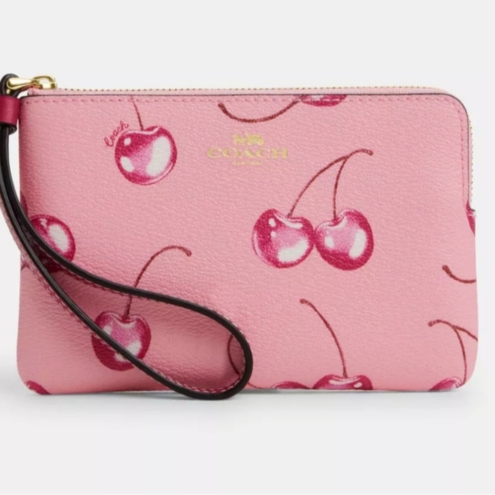 Coach Pink Cherry Pattern Wristlet Limited Edition !